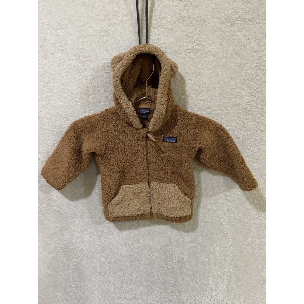 Patagonia Furry Friends Fleece Hoodie Baby Size 12-18M Brown Bear Cub Ears 61155